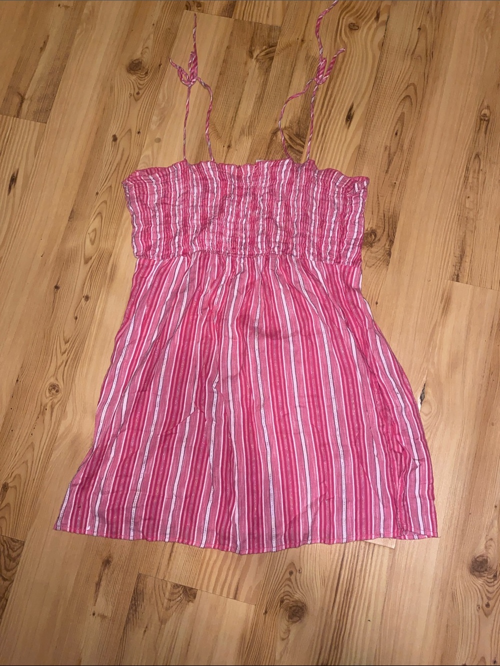 Striped Pink Smocked Tank Top with Tie Straps